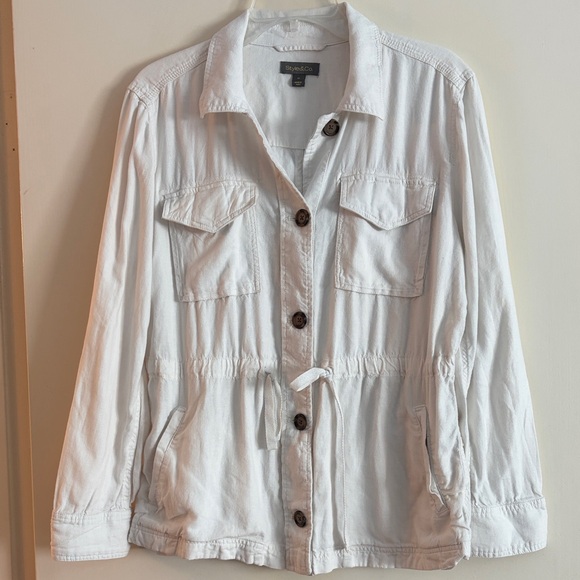 Style & Co. Jackets & Blazers - 3 for $25! Style & Co. White Linen Blend Lightweight Utility Jacket, M